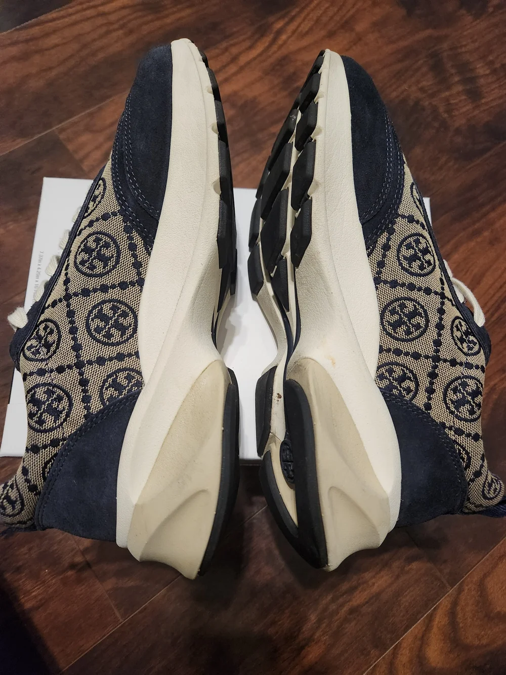 Tory Burch Monogram Platform Sneakers in Navy & Cream